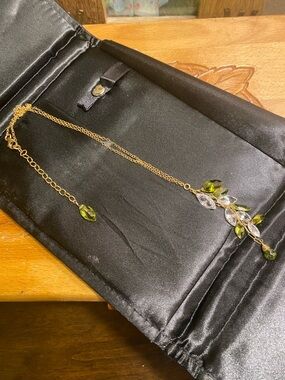 Gold filled green and clear crystal necklace
